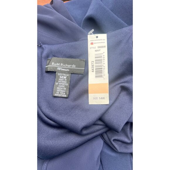 R&M Richards Womens Navy Blue Dress With Rhinestone Detail & Sheer Sleeves Style - Picture 10 of 10